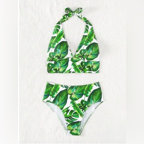 Tropical Print Halter Bikini Swimsuit - Picture 5 of 8
